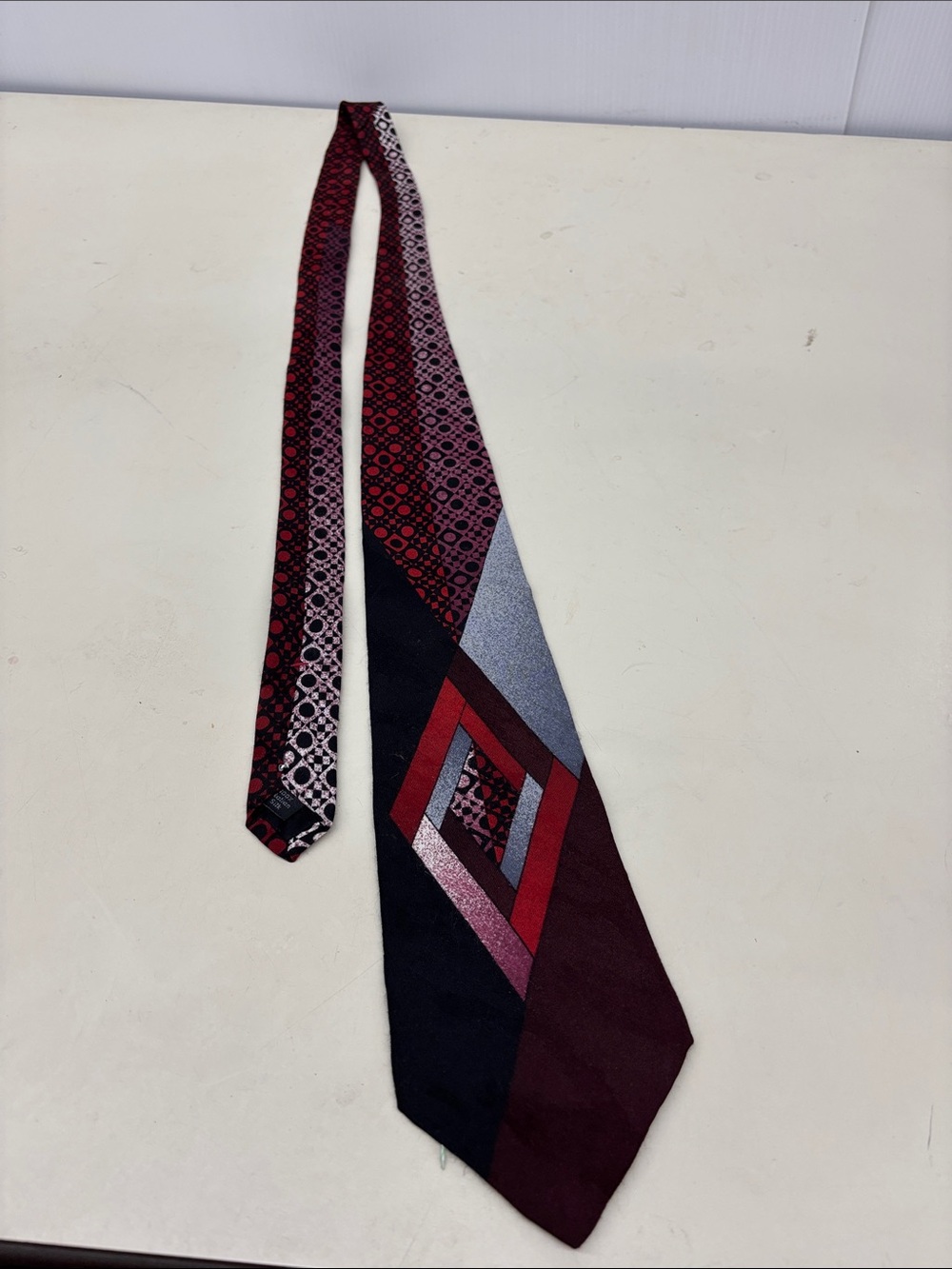 Bugatti Red and Black Geometric 100% Italian Silk Tie
